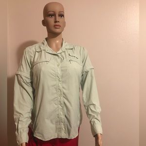 Cabela's Guidewear Vented Fishing Shirt Womens Large Green Long Zip Off Sleeve